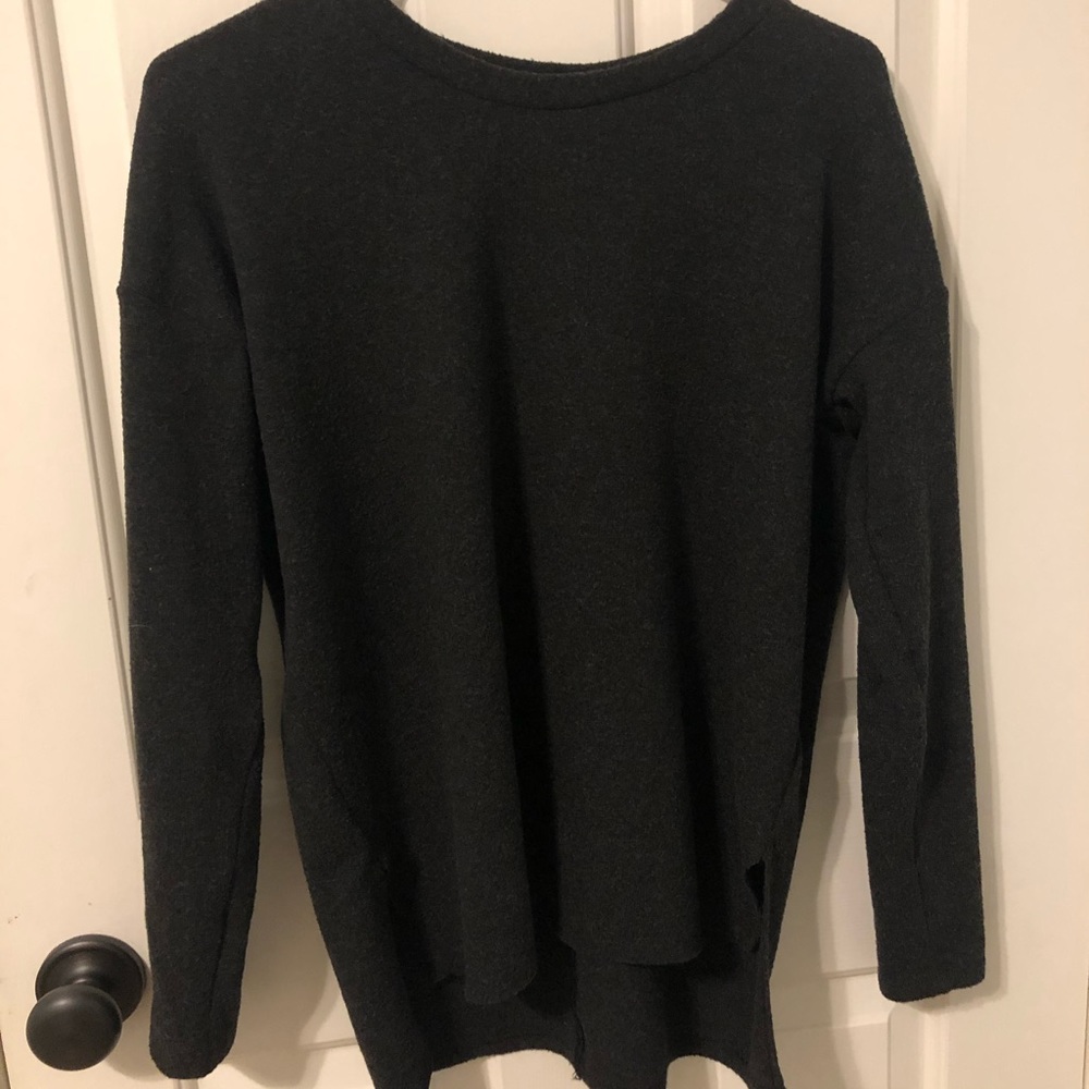 “Soft and sexy” grey sweater